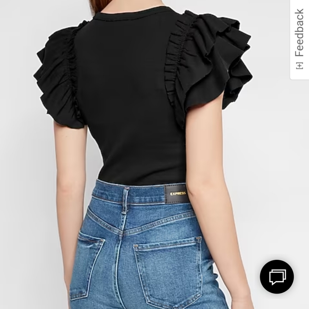 Express Ribbed Ruffle Sleeve Bodysuit - Picture 2 of 8